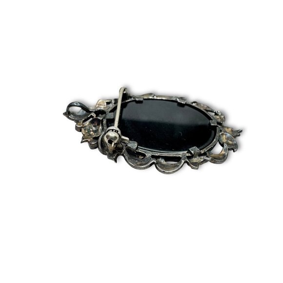 Art Deco Sterling Silver Cameo Brooch Pendant Marcasite Mother Of Pearl - Picture 6 of 11